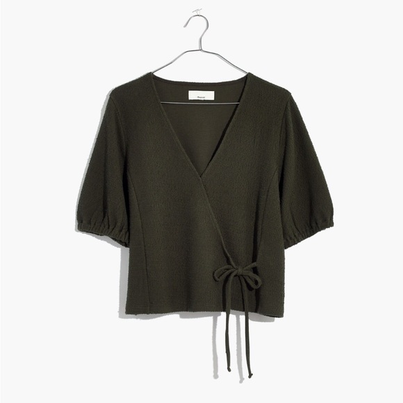 Madewell Texture and Thread Puff Sleeve Wrap Top - Picture 1 of 3
